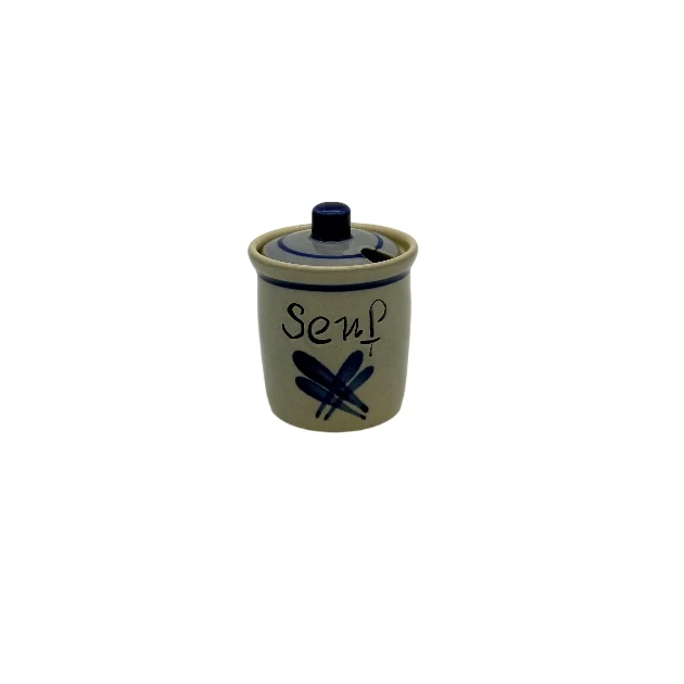 Senftopf "Mini" mit Deckel grau-blau