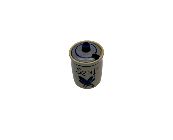 Senftopf "Mini" mit Deckel grau-blau