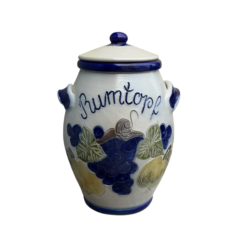 Rumtopf mit Salzglasur - Grau-blau geritzt