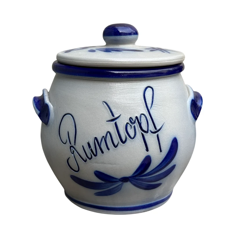 Rumtopf mit Salzglasur - Grau-blau bemalt