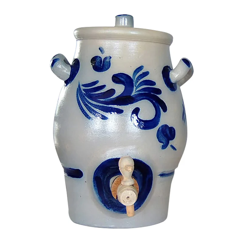 Fass mit Zapfhahn - Salzglasur Grau-Blau