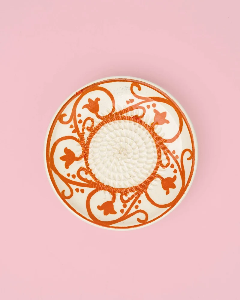 Keramikreibe "Azahara" 12cm für Knoblauch, Ingwer & Gewürze Orange & Beige