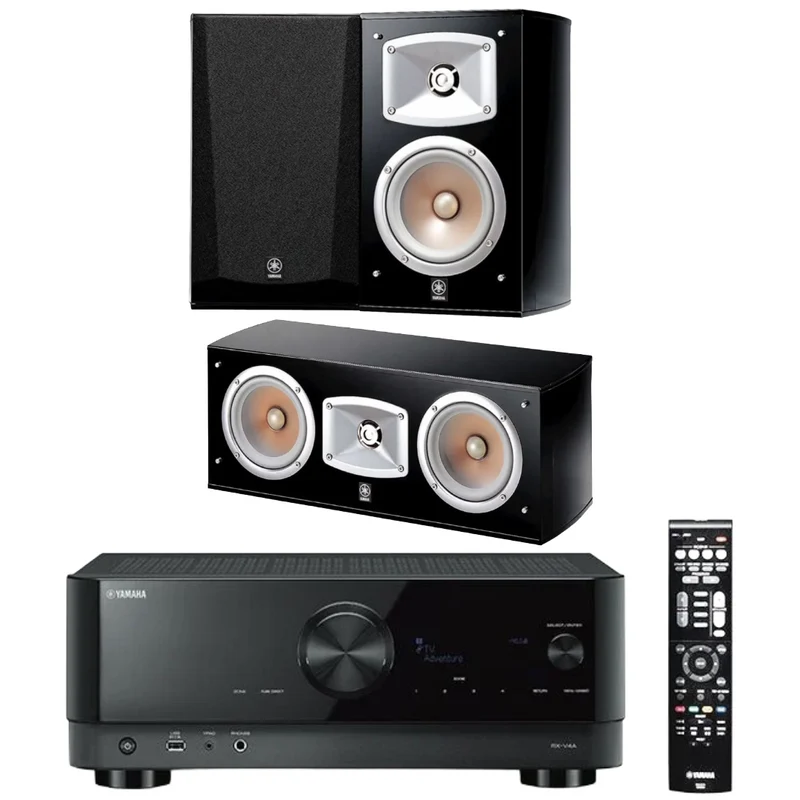 Bundle: Yamaha RX-V4A 5.2 Channel 8K AV Receiver + Yamaha NS-333 5" 2-Way Bass Reflex Bookshelf Speakers + Yamaha NS-C444 2-Way Acoustic Suspension Center Speaker