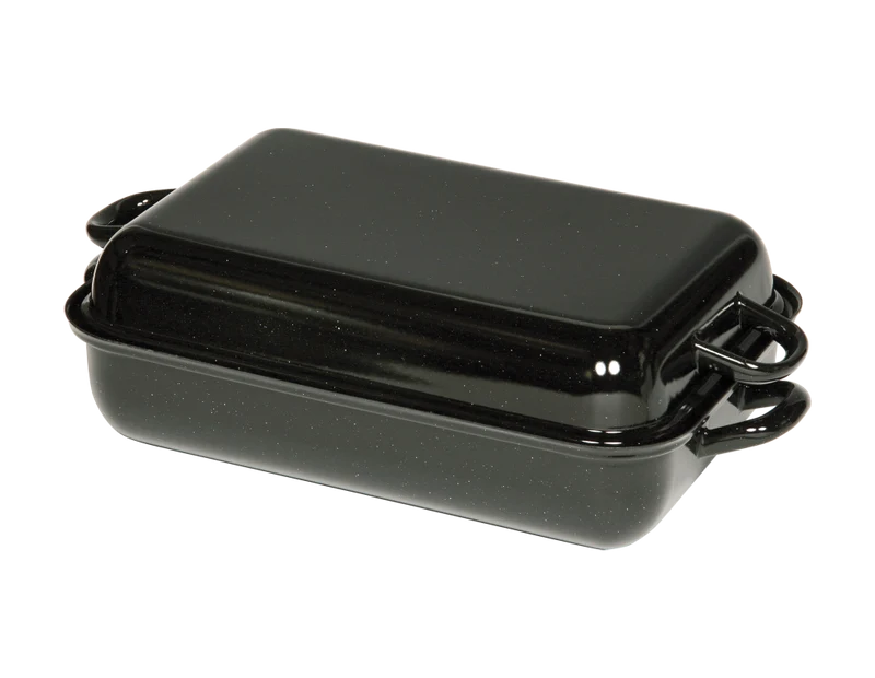 Bratpfanne mit Deckel 32x22x11,6cm Schwarz Emaille Profi