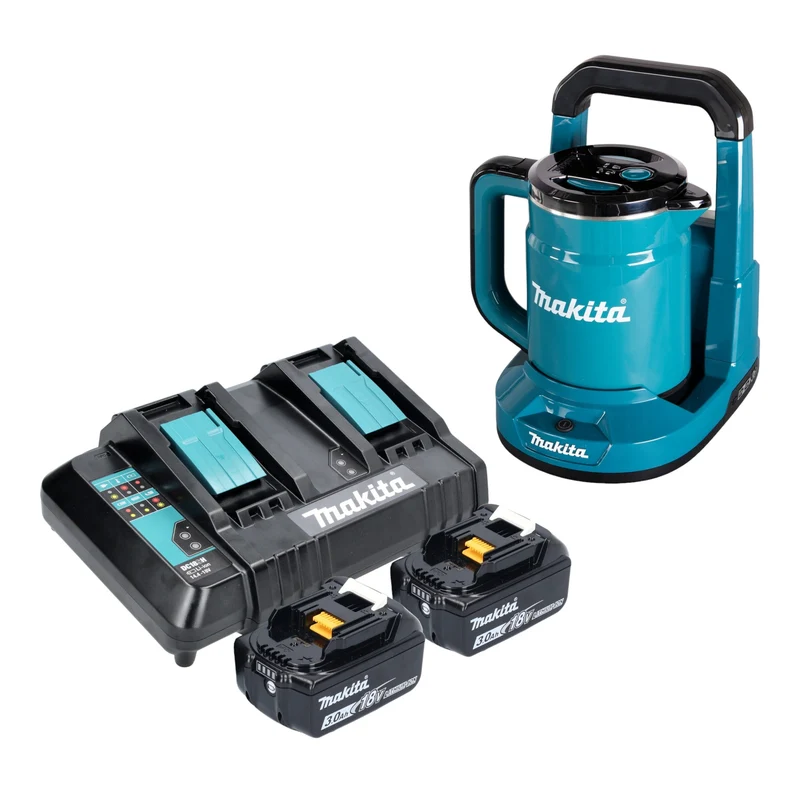 Makita DKT 360 CF2 Akku Wasserkocher 36 V ( 2x 18 V ) 0,8 L + 2x Akku 3,0 Ah + Doppelladegerät