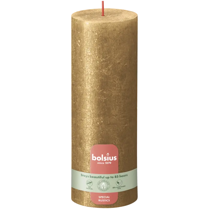 Bolsius Rustieke kaars shimmer goud 19cm