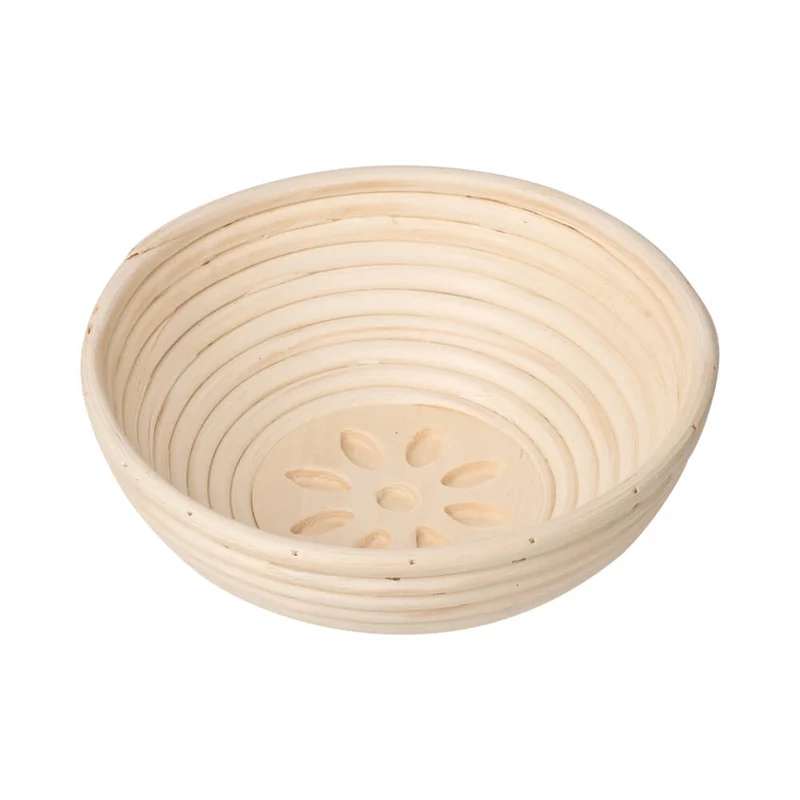 Gärkörbchen rund Peddigrohr natur Ø 23 cm mit Holzboden "Blume" für ca. 1.000g.