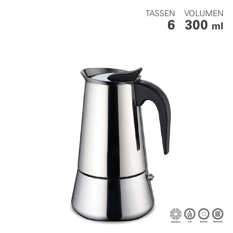 Espressokocher Edelstahl Induktion 6 Tassen