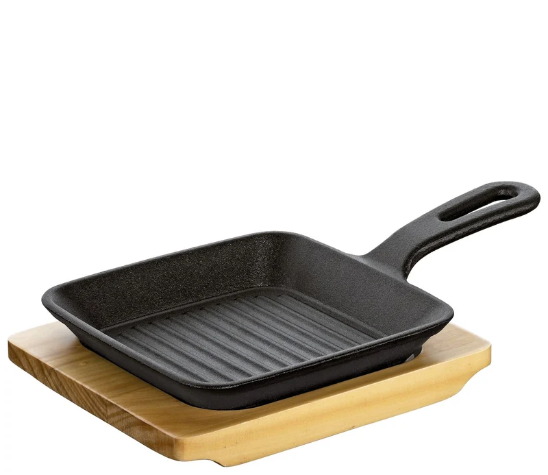BBQ Grill-/Servierpfanne mit Holz