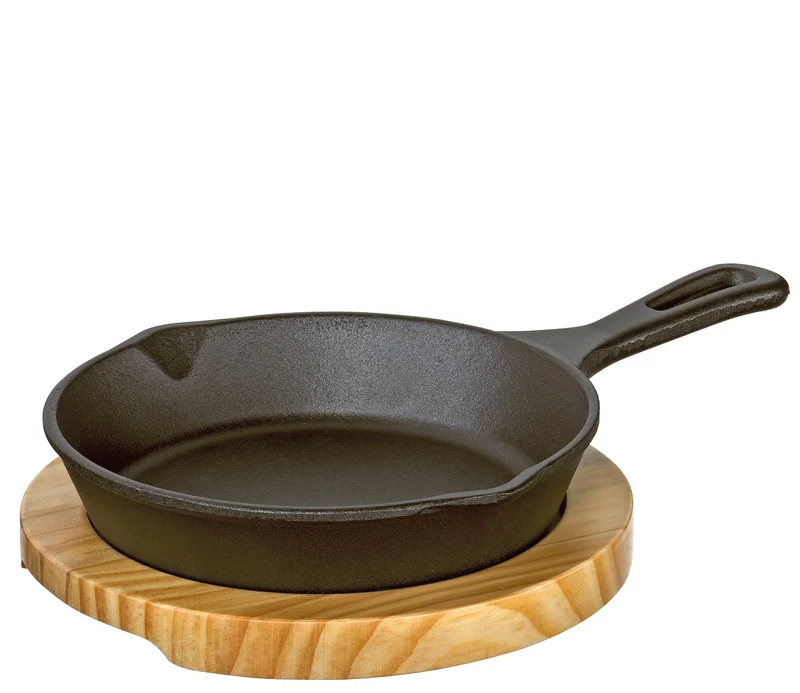 BBQ Servierpfanne rund mit Holzbrett