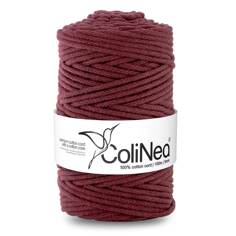 ColiNea, Baumwollkordel mit Baumwollkern, geflochten, 5mm, 100m, Burgunderrot