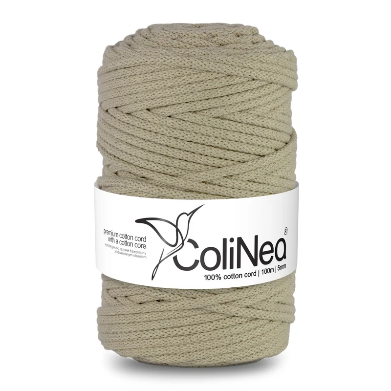 ColiNea, Baumwollkordel mit Baumwollkern, geflochten, 5mm, 100m, hellbeige
