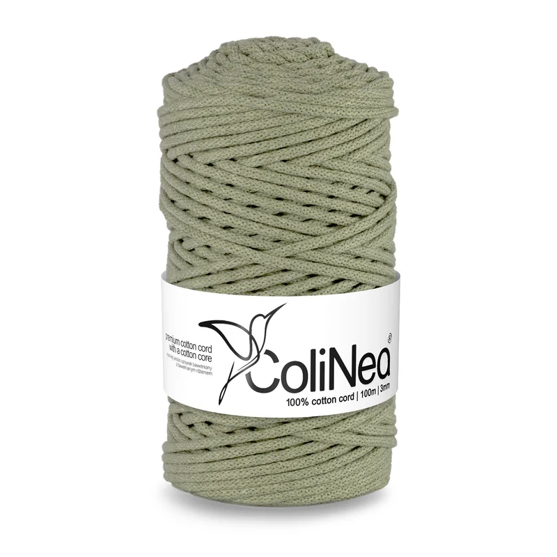 ColiNea, Baumwollkordel mit Baumwollkern, geflochten, 3mm, 100m, olivgrün