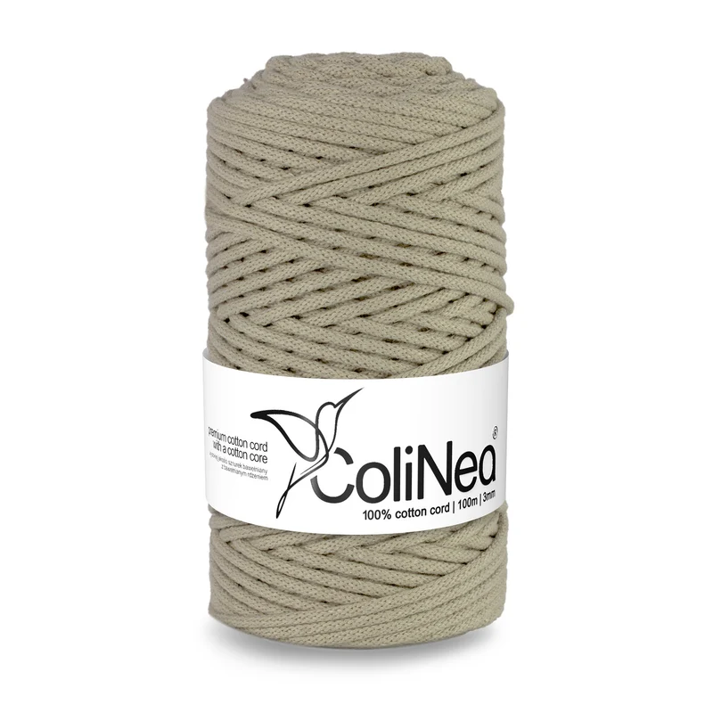 ColiNea, Baumwollkordel mit Baumwollkern, geflochten, 3mm, 100m, hellbeige