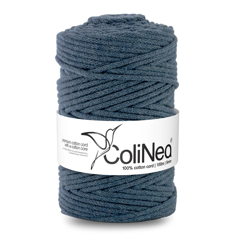 ColiNea, Baumwollkordel mit Baumwollkern, geflochten, 5mm, 100m, helles Denim