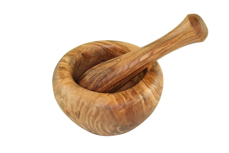 Mörser mit Stößel, Ø 10 cm Olivenholz