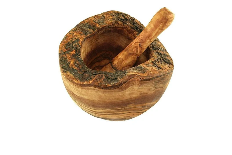 Mörser Rustikal mit Stößel, Ø 14 cm Olivenholz