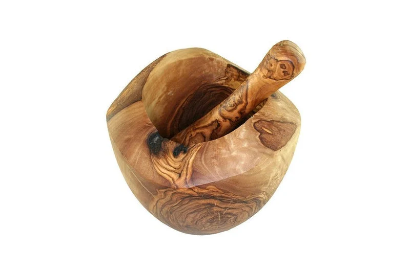 Mörser Rustikal mit Stößel, Ø 12 cm Olivenholz