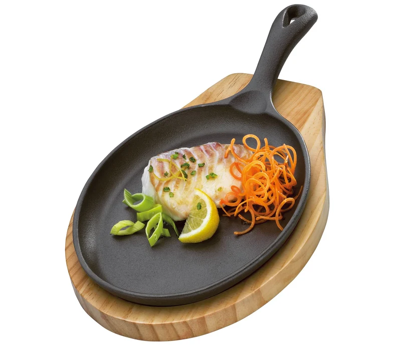 BBQ Servierpfanne oval mit Holzbrett