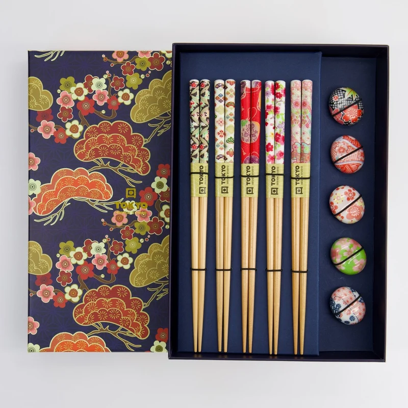 Essstäbchen Chopsticks mit Ablagen Flower Geschenkset