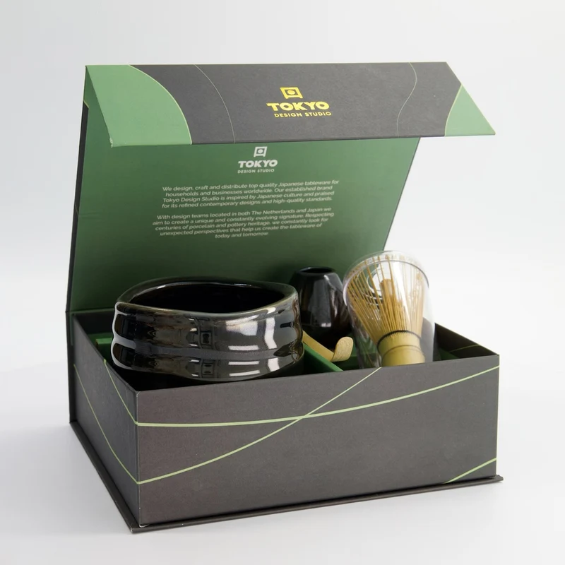 Matcha Schale Geschenkset, 4-tlg., 11 x 8 cm, Black