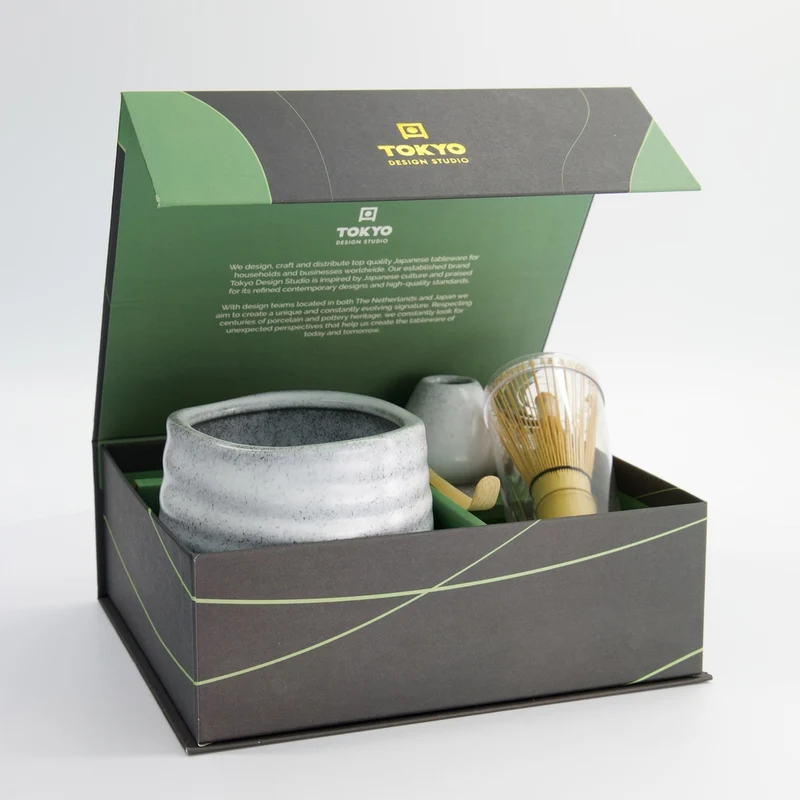 Matcha Schale Geschenkset, 4-tlg., 11 x 8 cm, Grau