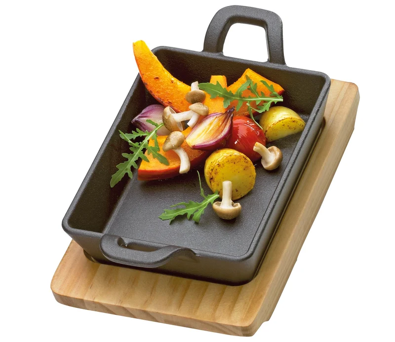 BBQ Servierpfanne eckig m Holz