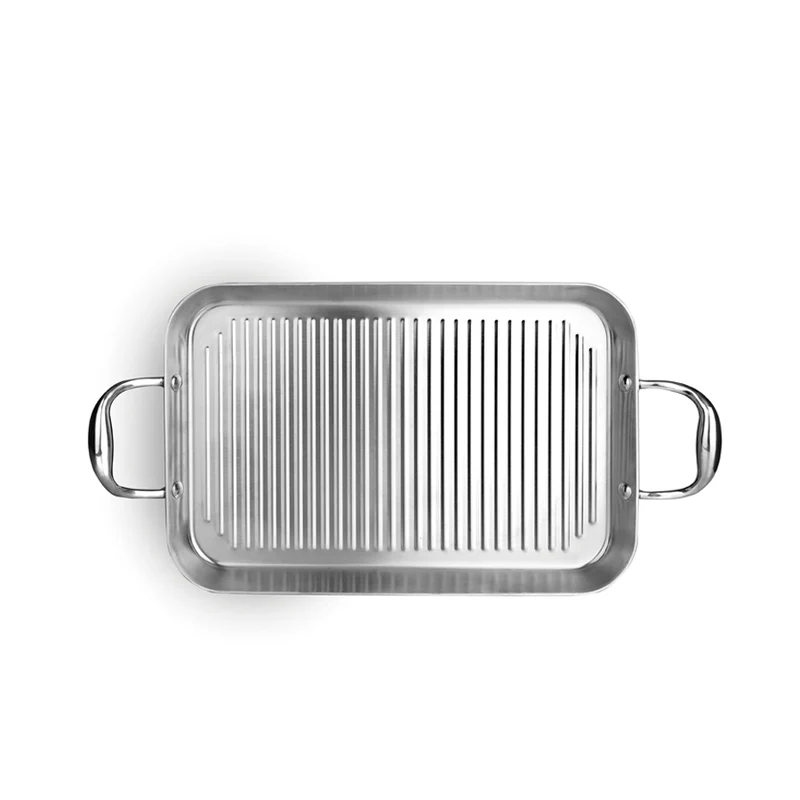 Plancha Edelstahl Triply rechteckig 38x25x3 cm gerillt