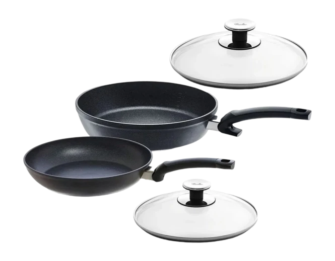Pfannen-Set 24cm Classic+28cm Comfort+2 Glasdeckel Adamant