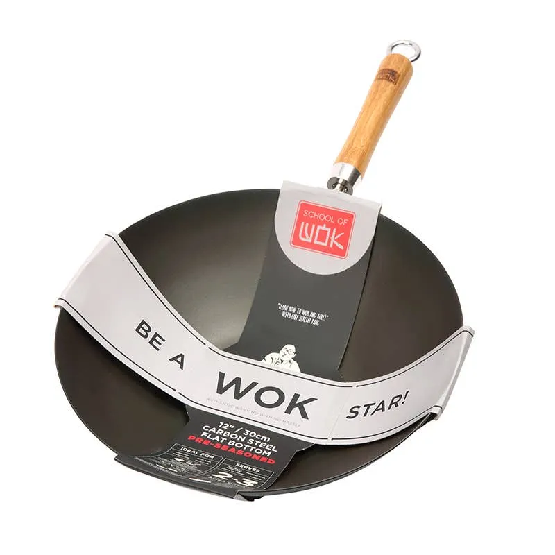 Wok aus Kohlenstoffstahl Eingebrannt 30cm schwere Ausführung