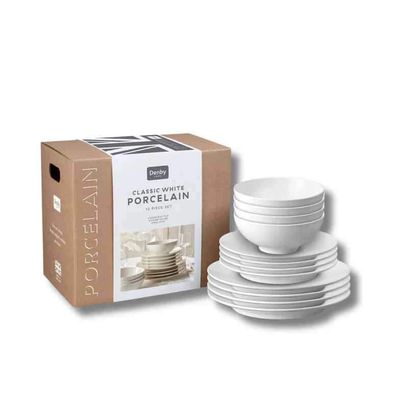 Denby Classic White Porcelain 12 Piece Dinnerware Set