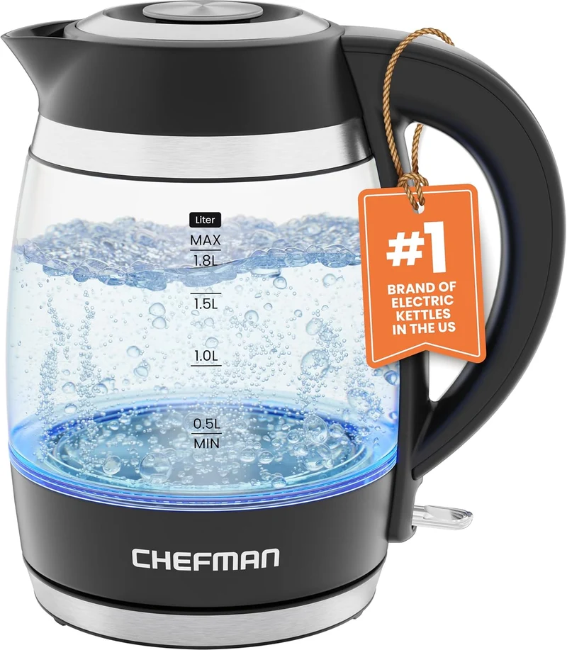 Chefman Fast-Boil 1.8L Electric Glass Kettle | RJ11-18-CTI-UK