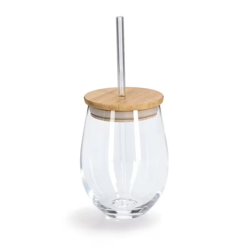 Trinkglas m. Bambusdeckel u. Glasstrohhalm 500 ml
