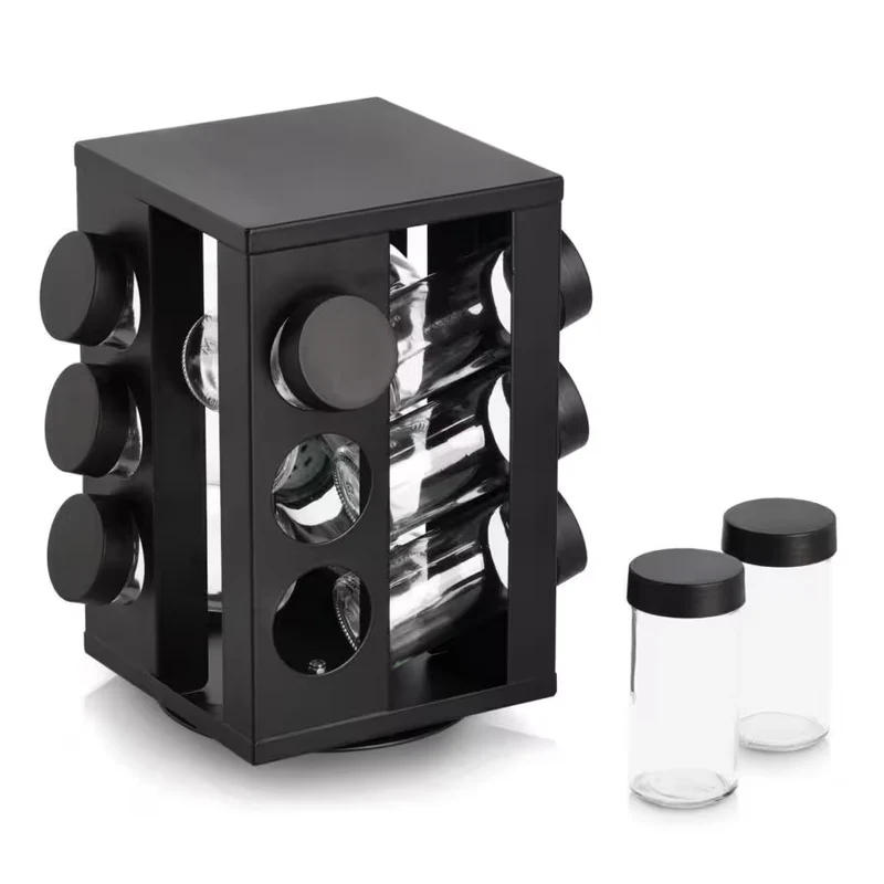 Gewürzrondell mit 12 Gläsern, Metall/Glas, schwarz