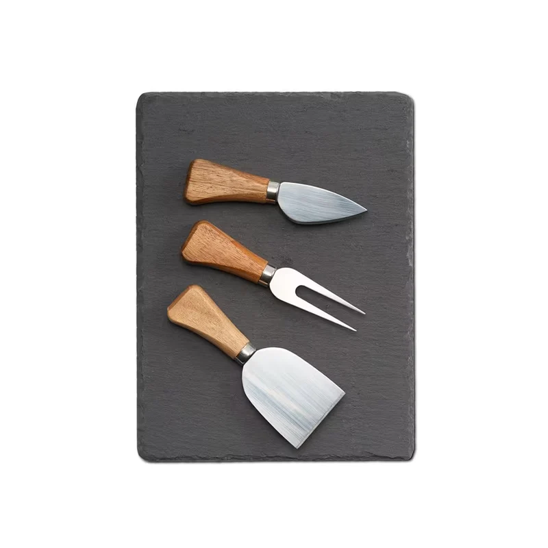 Käse-Servier-Set, 4-tlg., Schiefer/Edelstahl/Holz 24 x 18 cm