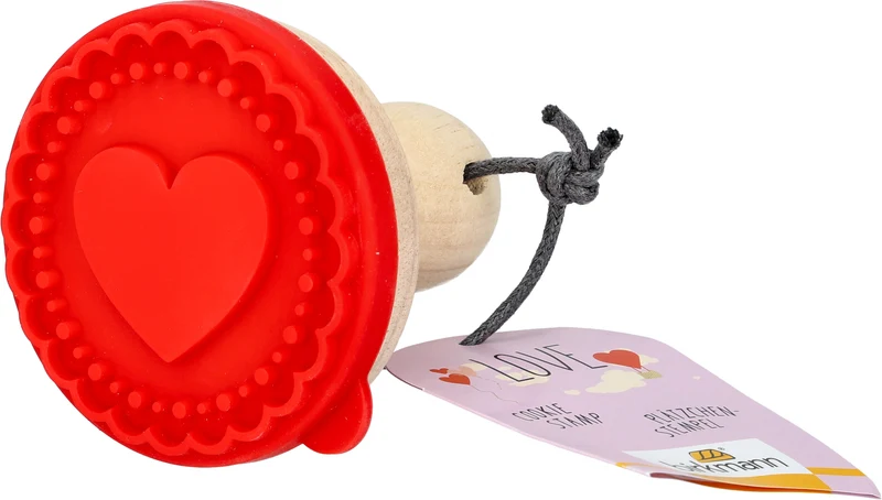 Plätzchen-Stempel Herz Ø 7 cm, Holzgriff, mit Silikonscheibe, rot
