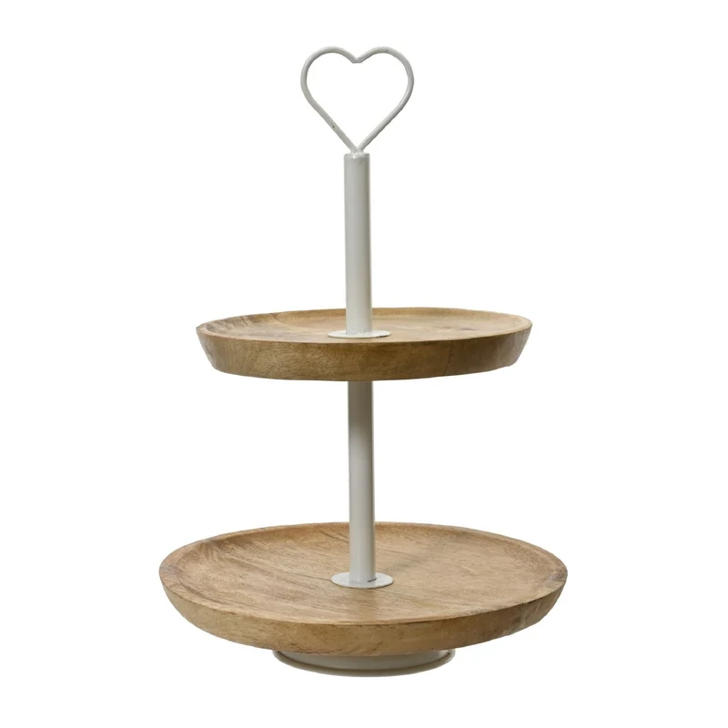 Wooden Cake Stand, 2‑Tier, Lightly Browned, Brown