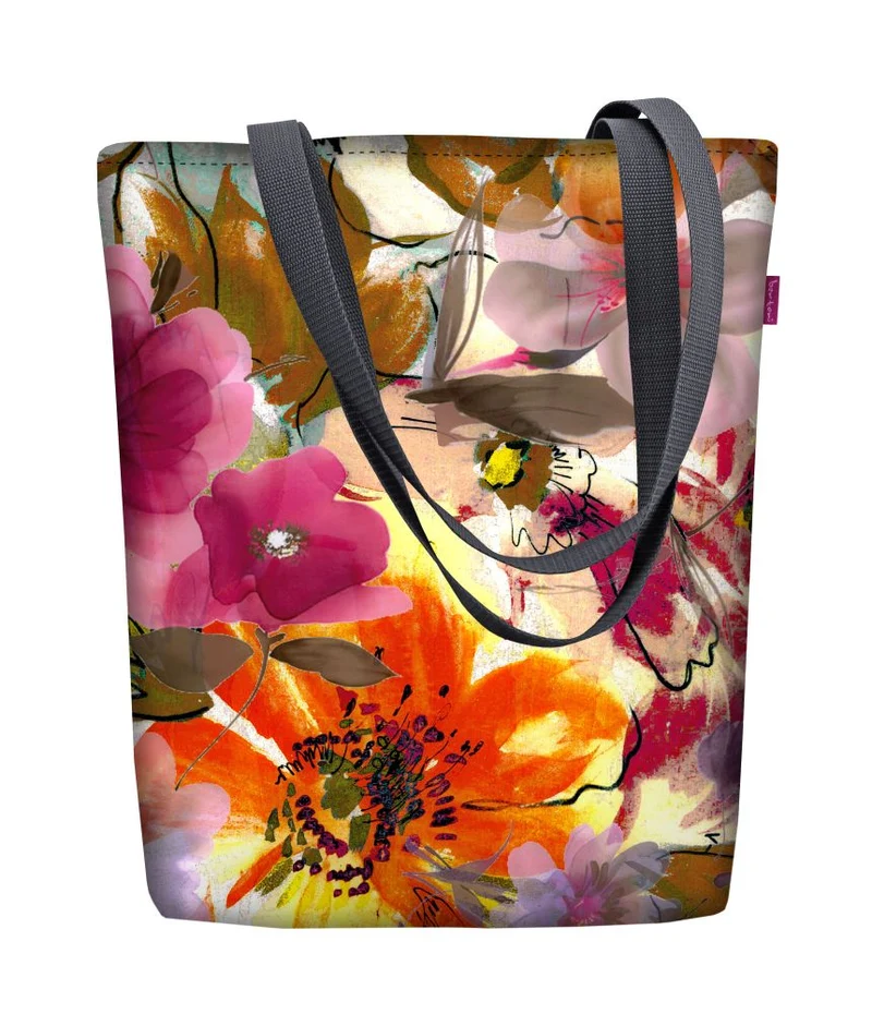 Stofftasche für den Arm, Reißverschluss, Maße 36 x 40 cm, Aufdruckmuster „Garden”