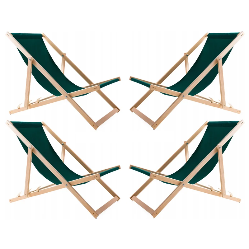 4 bequeme Liegestühle aus Holz, grün, ideal für Strand, Balkon, Terrasse