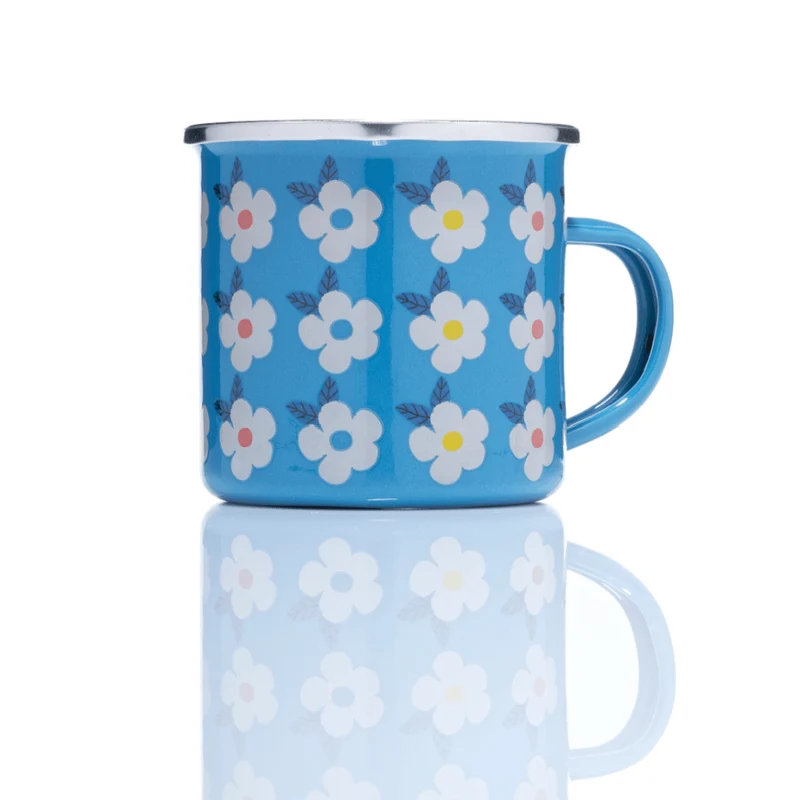 Retro Floral Enamel Mug 350ml – Ocean Blue