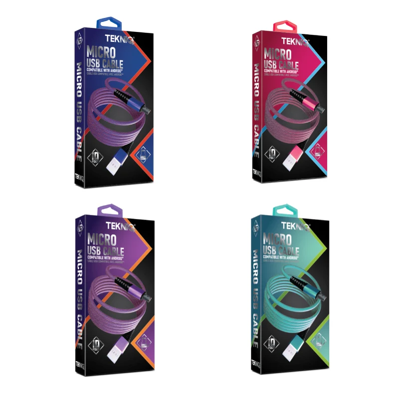 Tekniq 10 ft 2 Tone Fabric Micro USB Cable for Mobile Phones - Assorted