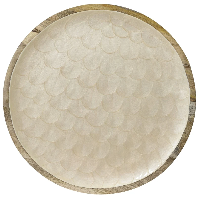 Mango Wood Cream Decor Plate – 37.5 cm (Food‑Safe Lacquer)