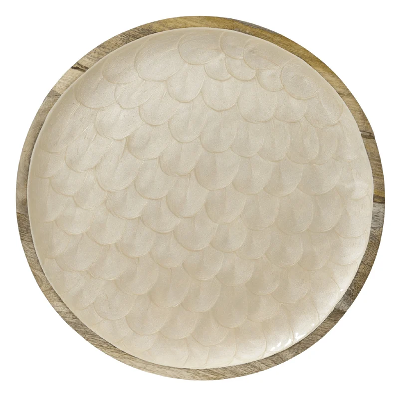 Mango Wood Cream Decor Plate – 30 cm (Food‑Safe Lacquer)
