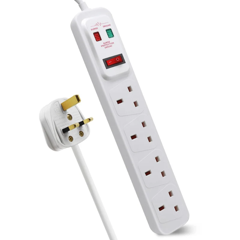ExtraStar 13A 5m 4 Socket White Switched Extension Lead