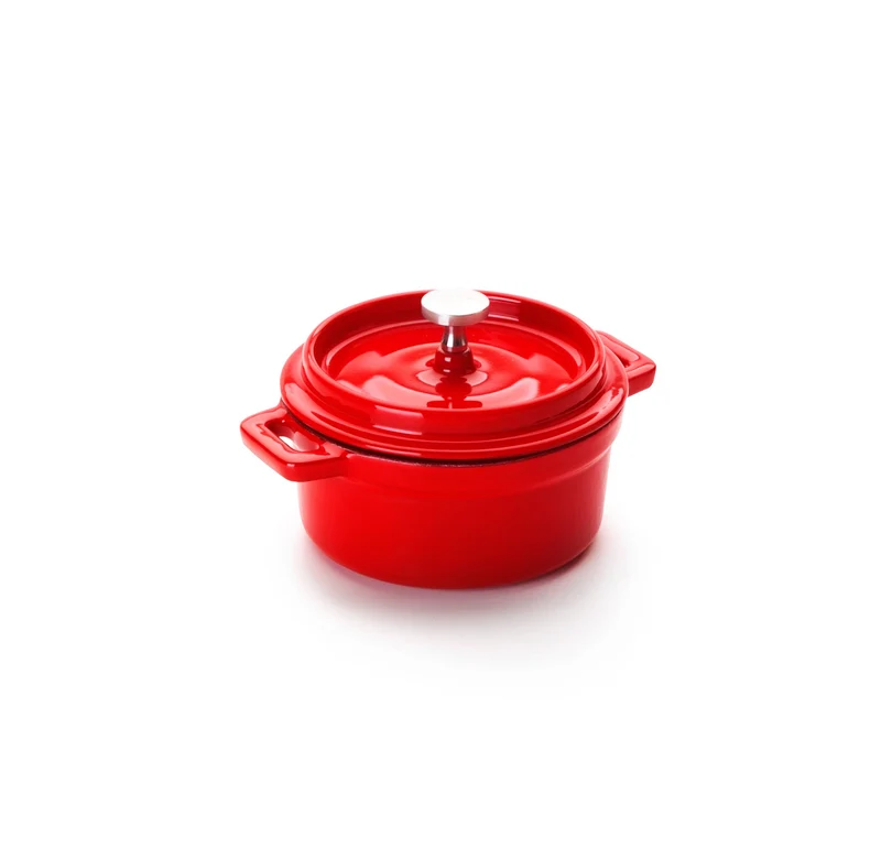 Mini-Cocotte rund aus emailliertem Gusseisen, rot, d.10cm h.4,5 cm