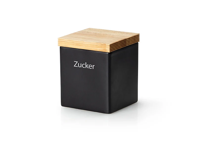 Vorratsdose schwarz mit Holzdeckel 10 x 10 x 12,5 cm, 800 ml