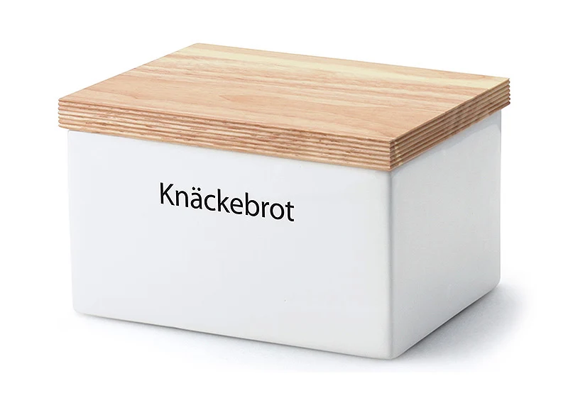 Vorratsdose weiß mit Holzdeckel für Knäckebrot 17,5 x 13,5 x 11 cm