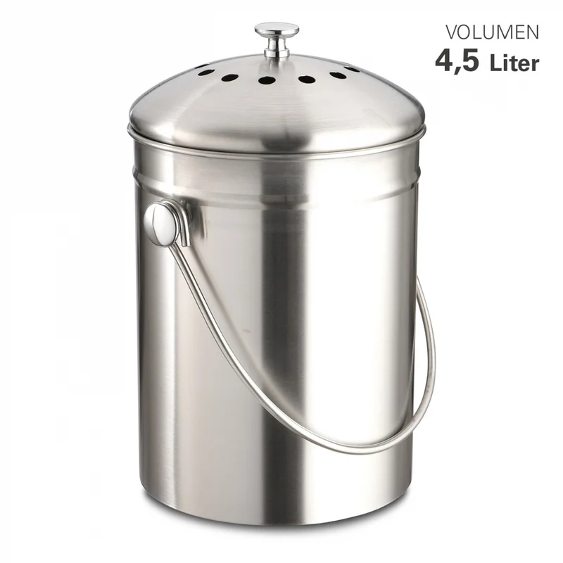 Biomüll-Abfalleimer Edelstahl 4,5 Liter mit Aktivkohlefilter