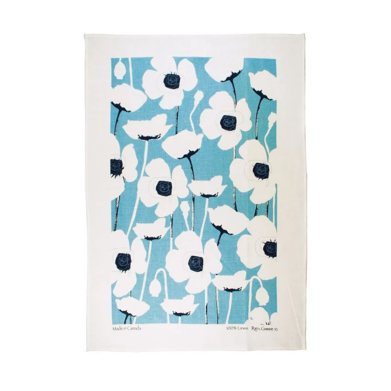 Rain Goose Linen Tea Towel Turquoise Poppy