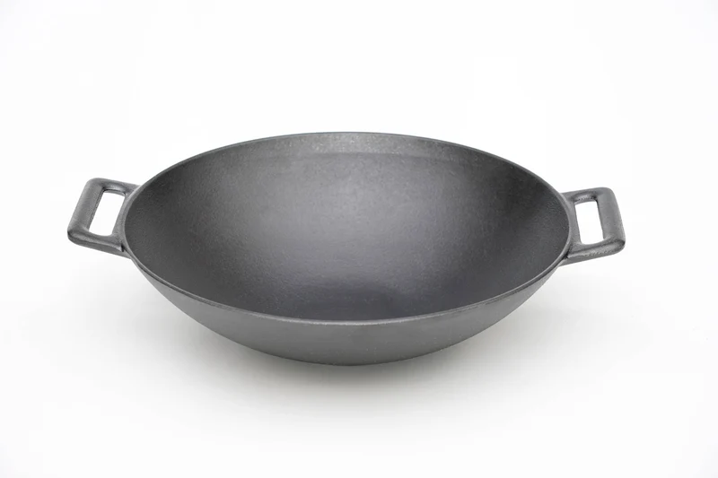 WOK Gusseisen 31 cm Höhe 8,5 cm mit zwei Griffen